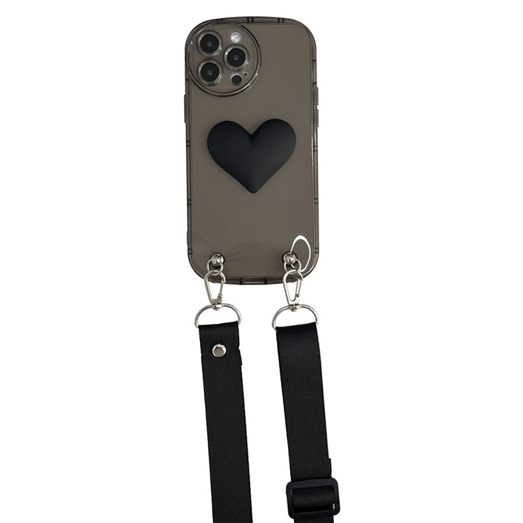 JSM For iPhone 13 Pro 6.1 inch 3D Heart Shape Decor Phone Case Drop-proof Soft TPU Cover with Shoulder Strap - Black-1