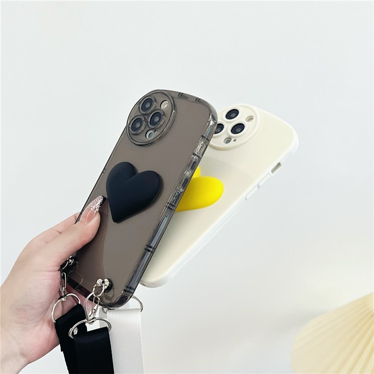 JSM For iPhone 13 Pro 6.1 inch 3D Heart Shape Decor Phone Case Drop-proof Soft TPU Cover with Shoulder Strap - Black-3