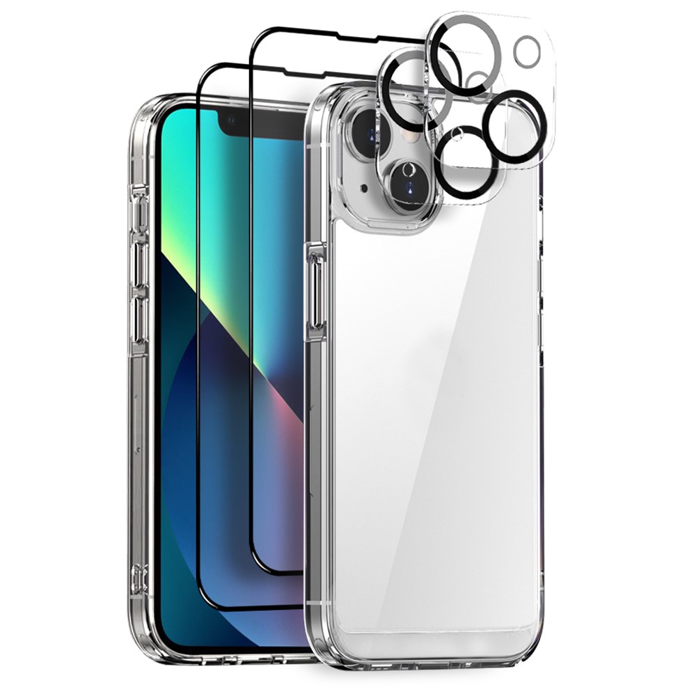 NORTHJO 5 in 1 For iPhone 13 Case PC+TPU Hybrid Phone Cover Set with 2 Screen Protector, 2 Camera Lens Protector