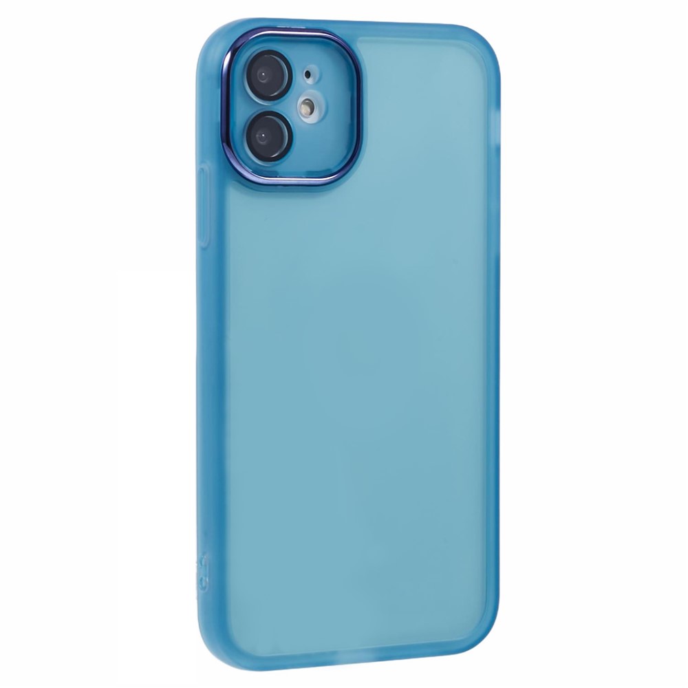 DKSM Series For iPhone 11 Case Electroplated Camera Frame TPU Phone Cover - Transparent Cyan
