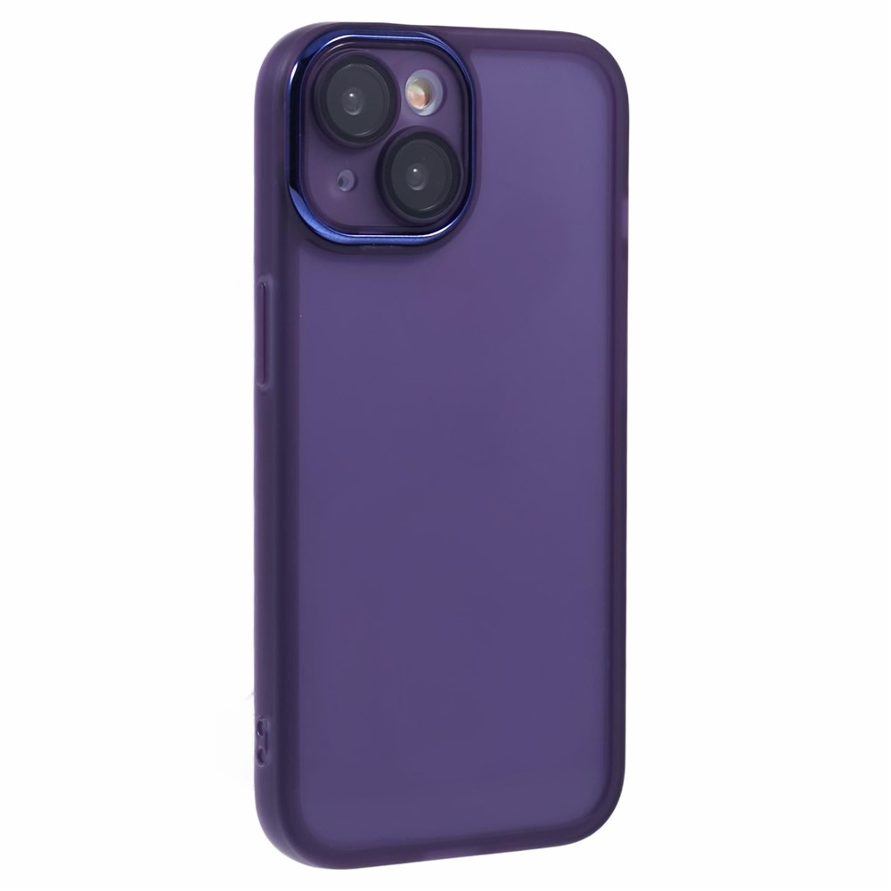 DKSM Series For iPhone 15 Case Electroplated Camera Frame TPU Phone Cover - Transparent Purple