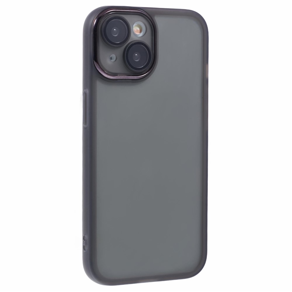 DKSM Series For iPhone 15 Case Electroplated Camera Frame TPU Phone Cover - Transparent Black