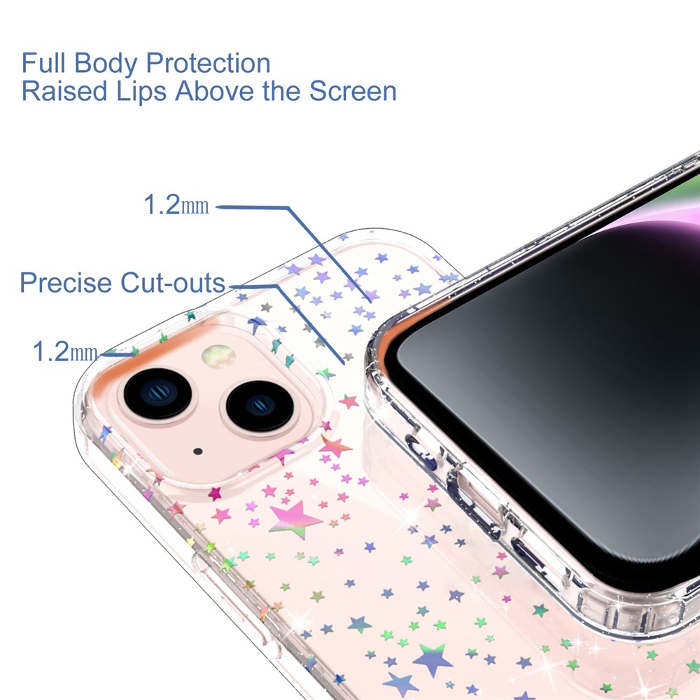 GW18 PC + TPU Thickened Phone Case for iPhone 14 Plus, Laser Pattern Printed Anti-drop Back Cover - Star-3