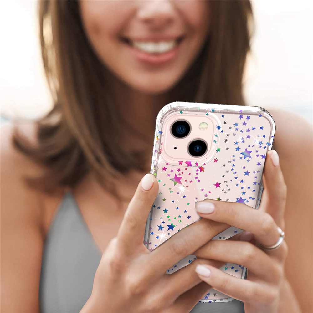 GW18 PC + TPU Thickened Phone Case for iPhone 14 Plus, Laser Pattern Printed Anti-drop Back Cover - Star-6