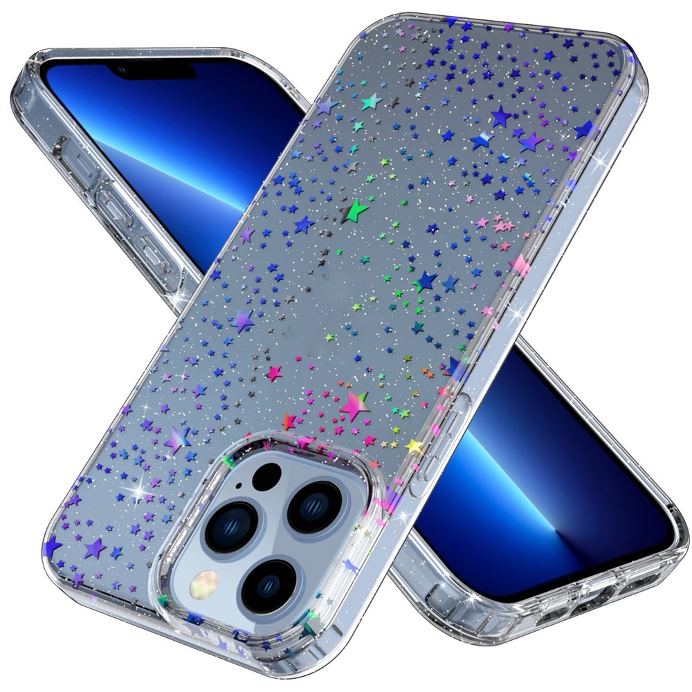 GW18 Laser Pattern Thickened Phone Case for iPhone 13 Pro Max 6.7 inch, Hard PC + Soft TPU Hybrid Cover - Star-1