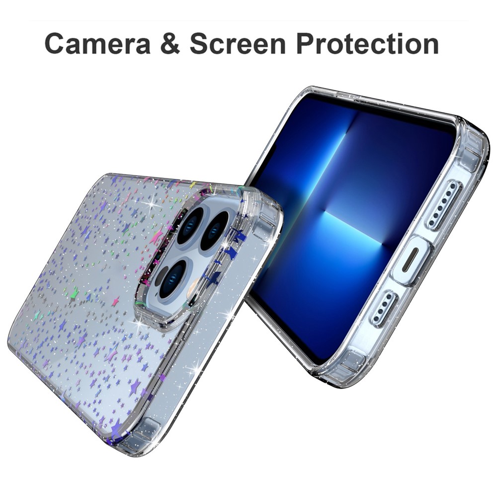 GW18 Laser Pattern Thickened Phone Case for iPhone 13 Pro Max 6.7 inch, Hard PC + Soft TPU Hybrid Cover - Star-2