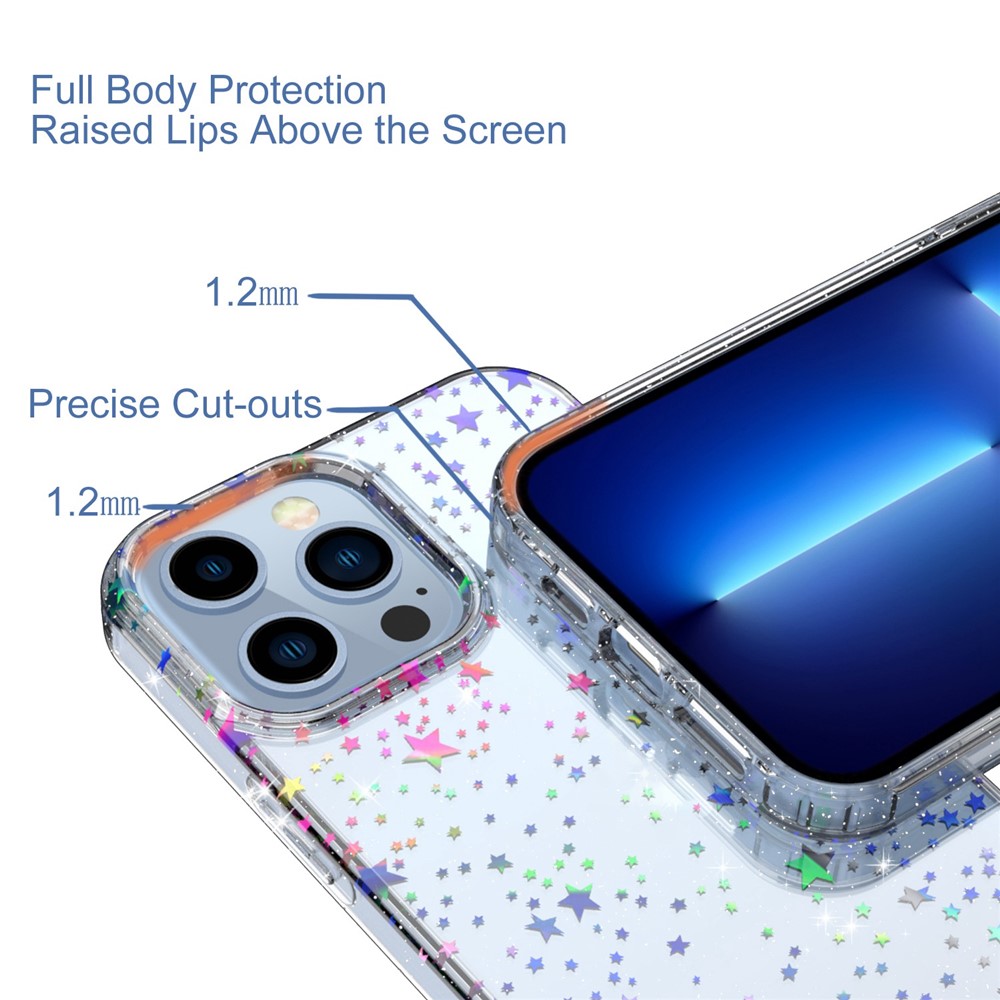 GW18 Laser Pattern Thickened Phone Case for iPhone 13 Pro Max 6.7 inch, Hard PC + Soft TPU Hybrid Cover - Star-3