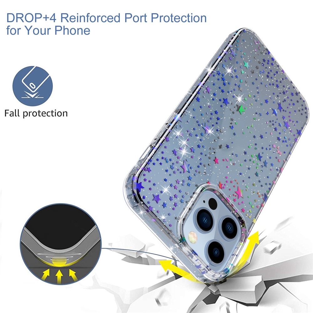 GW18 Laser Pattern Thickened Phone Case for iPhone 13 Pro Max 6.7 inch, Hard PC + Soft TPU Hybrid Cover - Star-4