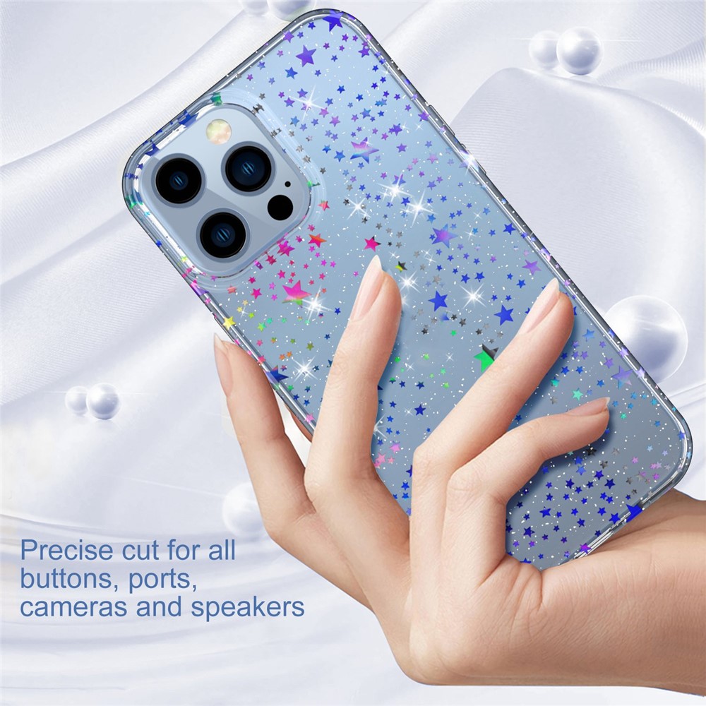 GW18 Laser Pattern Thickened Phone Case for iPhone 13 Pro Max 6.7 inch, Hard PC + Soft TPU Hybrid Cover - Star-5