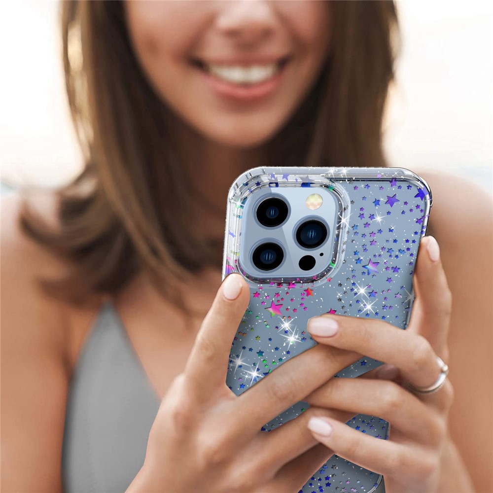 GW18 Laser Pattern Thickened Phone Case for iPhone 13 Pro Max 6.7 inch, Hard PC + Soft TPU Hybrid Cover - Star-6