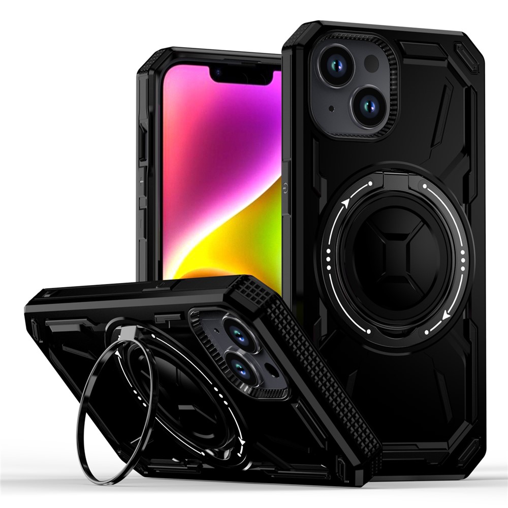 For iPhone 15 Case Kickstand TPU+PC Phone Cover Compatible with MagSafe - Black