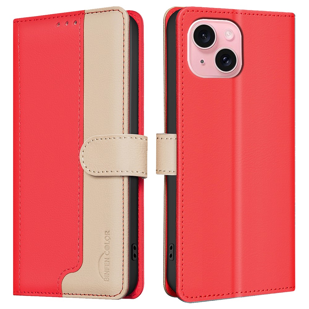 BINFEN COLOR BF33 For iPhone 15 Case Splicing Color Phone Cover RFID Blocking - Red
