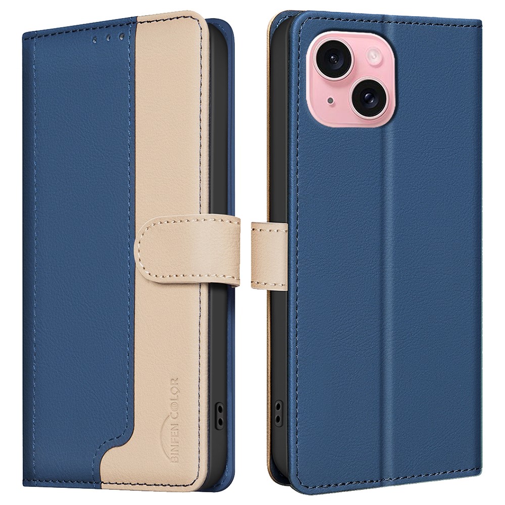 BINFEN COLOR BF33 For iPhone 15 Case Splicing Color Phone Cover RFID Blocking - Blue