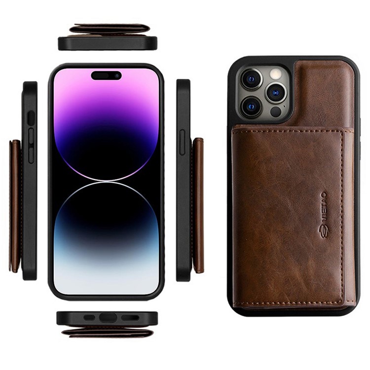 VIETAO For iPhone 13 Pro Max 6.7 inch Anti-Gravity PU Leather Coated TPU Case Detachable 2-in-1 Phone Cover with Wallet Kickstand - Brown-9