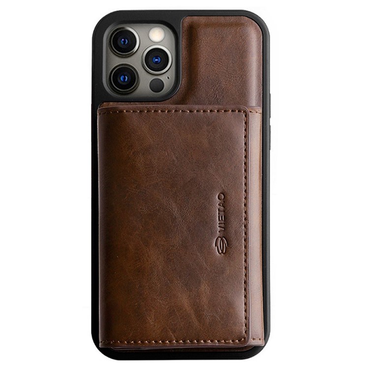 VIETAO Anti-Gravity Phone Case for iPhone 13 Pro 6.1 inch, Detachable Wallet PU Leather Coated TPU Kickstand Cover - Brown-1