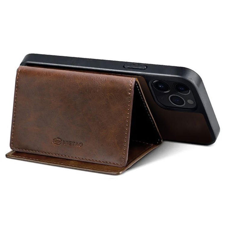 VIETAO Anti-Gravity Phone Case for iPhone 13 Pro 6.1 inch, Detachable Wallet PU Leather Coated TPU Kickstand Cover - Brown-2