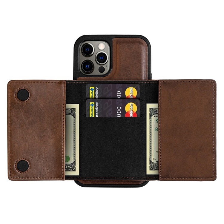 VIETAO Anti-Gravity Phone Case for iPhone 13 Pro 6.1 inch, Detachable Wallet PU Leather Coated TPU Kickstand Cover - Brown-3