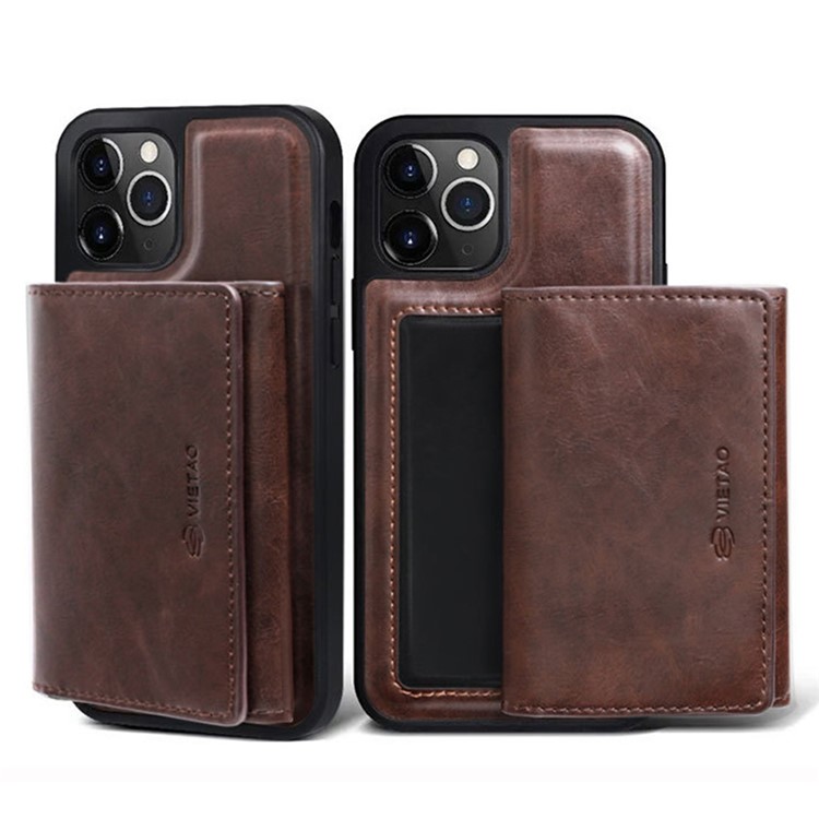 VIETAO Anti-Gravity Phone Case for iPhone 13 Pro 6.1 inch, Detachable Wallet PU Leather Coated TPU Kickstand Cover - Brown-8