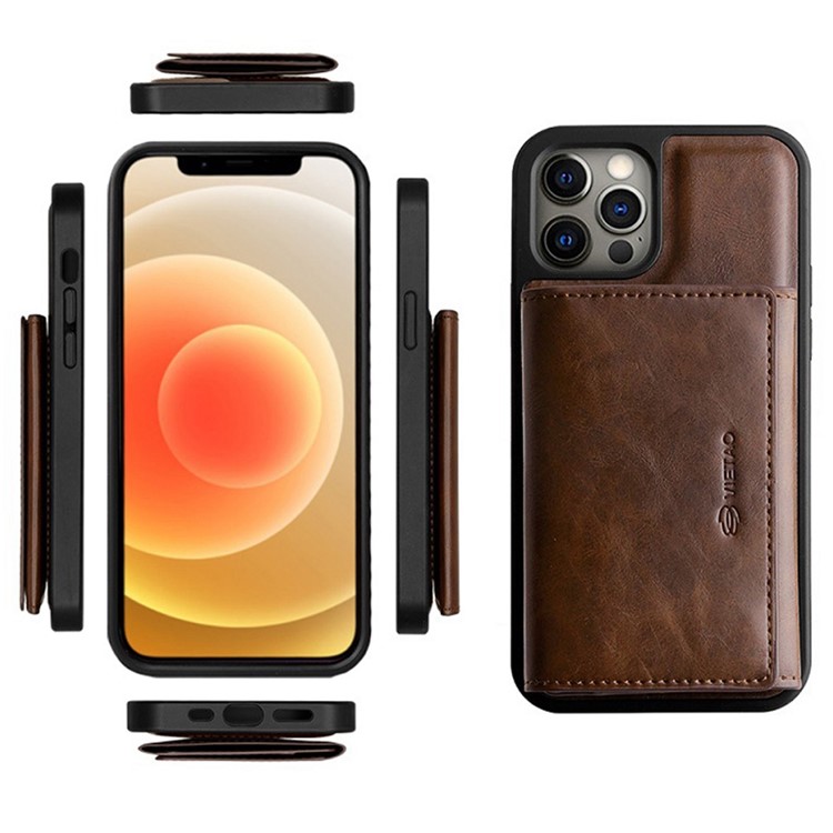 VIETAO Anti-Gravity Phone Case for iPhone 13 Pro 6.1 inch, Detachable Wallet PU Leather Coated TPU Kickstand Cover - Brown-9