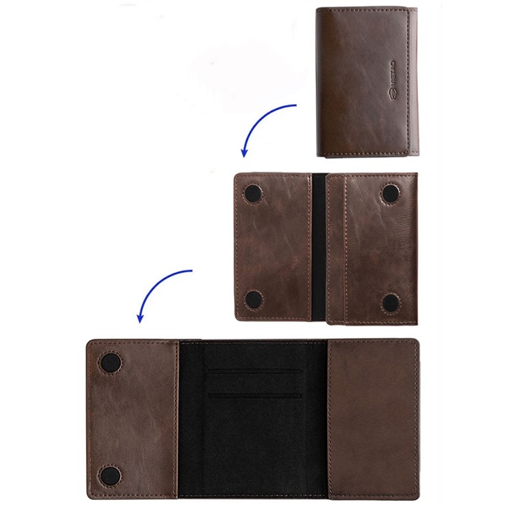 VIETAO For iPhone 14 Pro Anti-Gravity Leather Coated TPU Kickstand Case Detachable Wallet Nano Suction Phone Cover - Brown-7