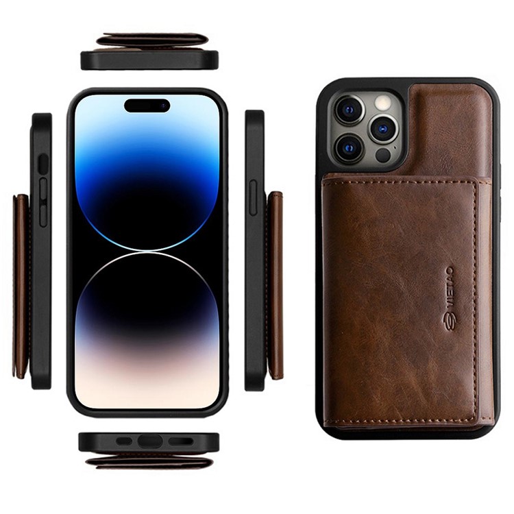 VIETAO For iPhone 14 Pro Anti-Gravity Leather Coated TPU Kickstand Case Detachable Wallet Nano Suction Phone Cover - Brown-9