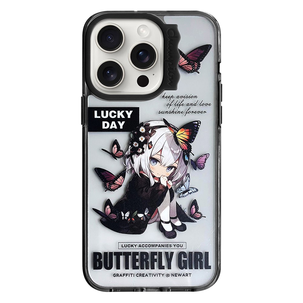 For iPhone 14 Pro Case Cute Pattern PC + TPU Phone Cover Anti-Scratch - Black Girl