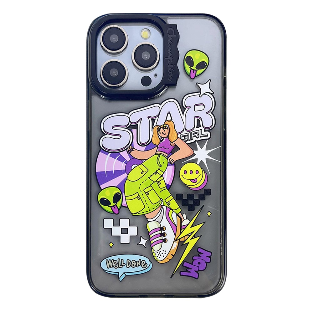 For iPhone 14 Pro Case Cute Pattern PC + TPU Phone Cover Anti-Scratch - STAR