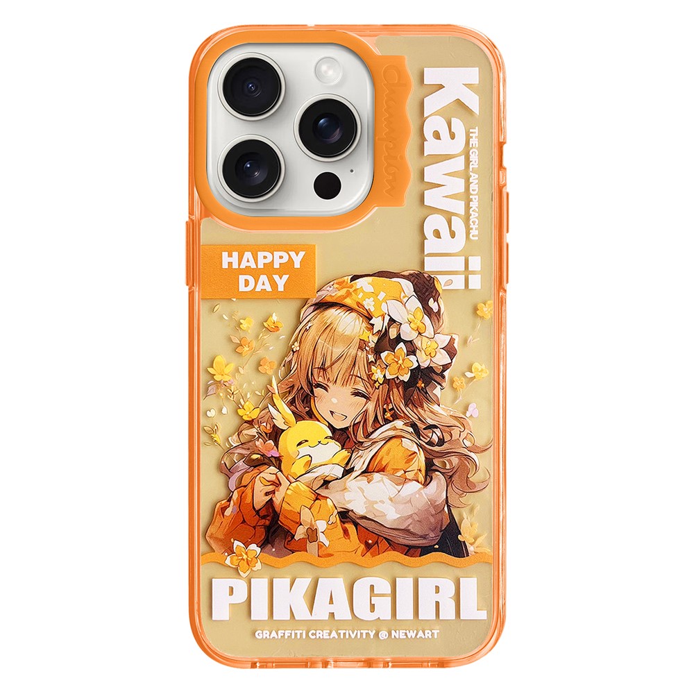 For iPhone 13 Pro Max Case Pattern Design PC + TPU Phone Cover Curly Lens Frame Shape - Orange Girl