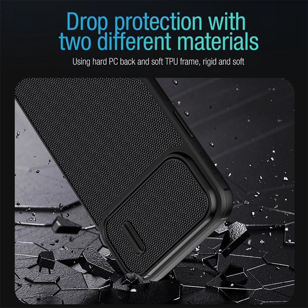 NILLKIN Drop-proof Phone Case for iPhone 14, Nylon Fiber Textured Hard PC + Soft TPU Cover with Slide Camera Protection - Black-5