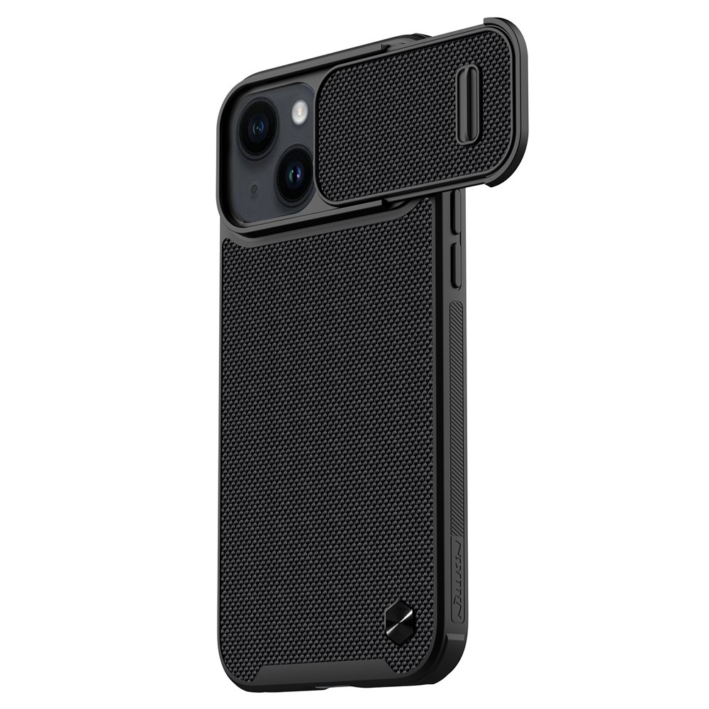 NILLKIN For iPhone 14 Plus Nylon Fiber Textured Phone Case Hard PC + Soft TPU Hybrid Cover with Slide Camera Protection - Black-1