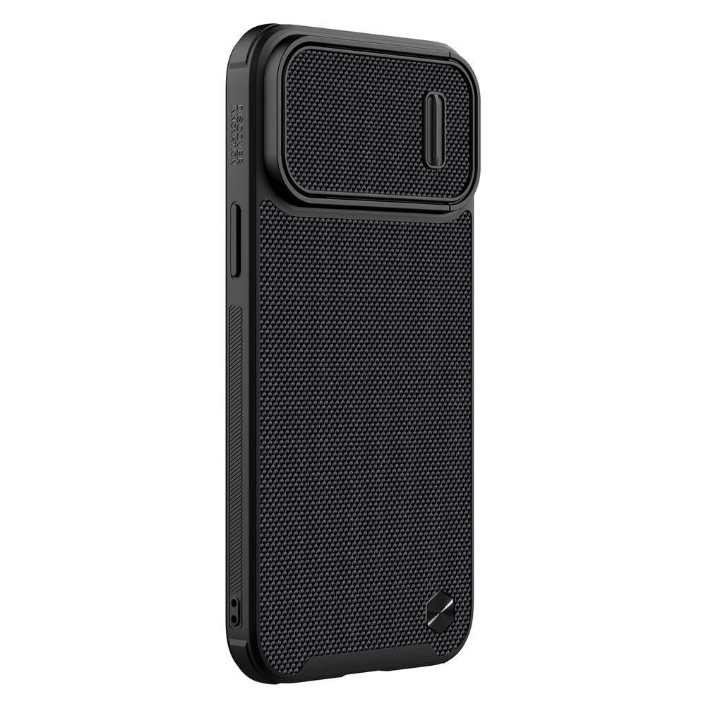 NILLKIN For iPhone 14 Plus Nylon Fiber Textured Phone Case Hard PC + Soft TPU Hybrid Cover with Slide Camera Protection - Black-3
