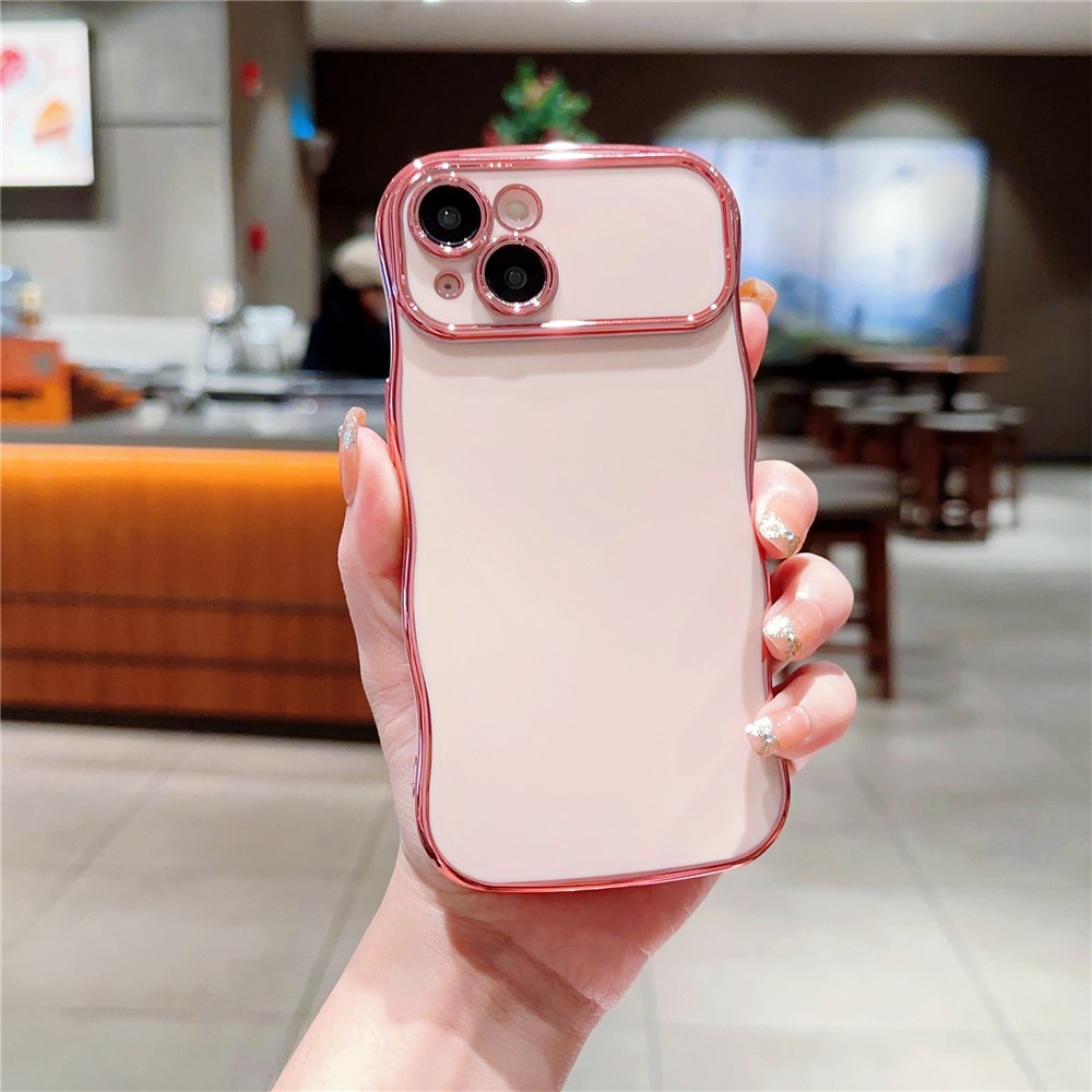 For iPhone 14 Case Curly Wave Frame Shape Electroplating TPU Back Cover - Rose Pink