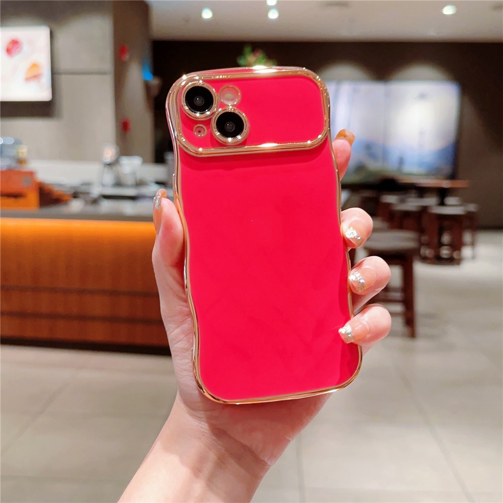 For iPhone 14 Case Curly Wave Frame Shape Electroplating TPU Back Cover - Rose