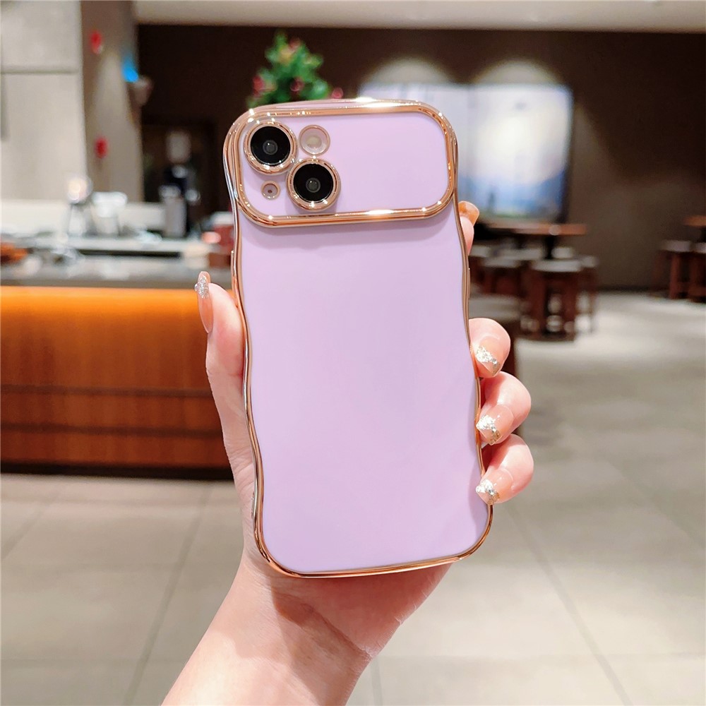 For iPhone 14 Case Curly Wave Frame Shape Electroplating TPU Back Cover - Purple