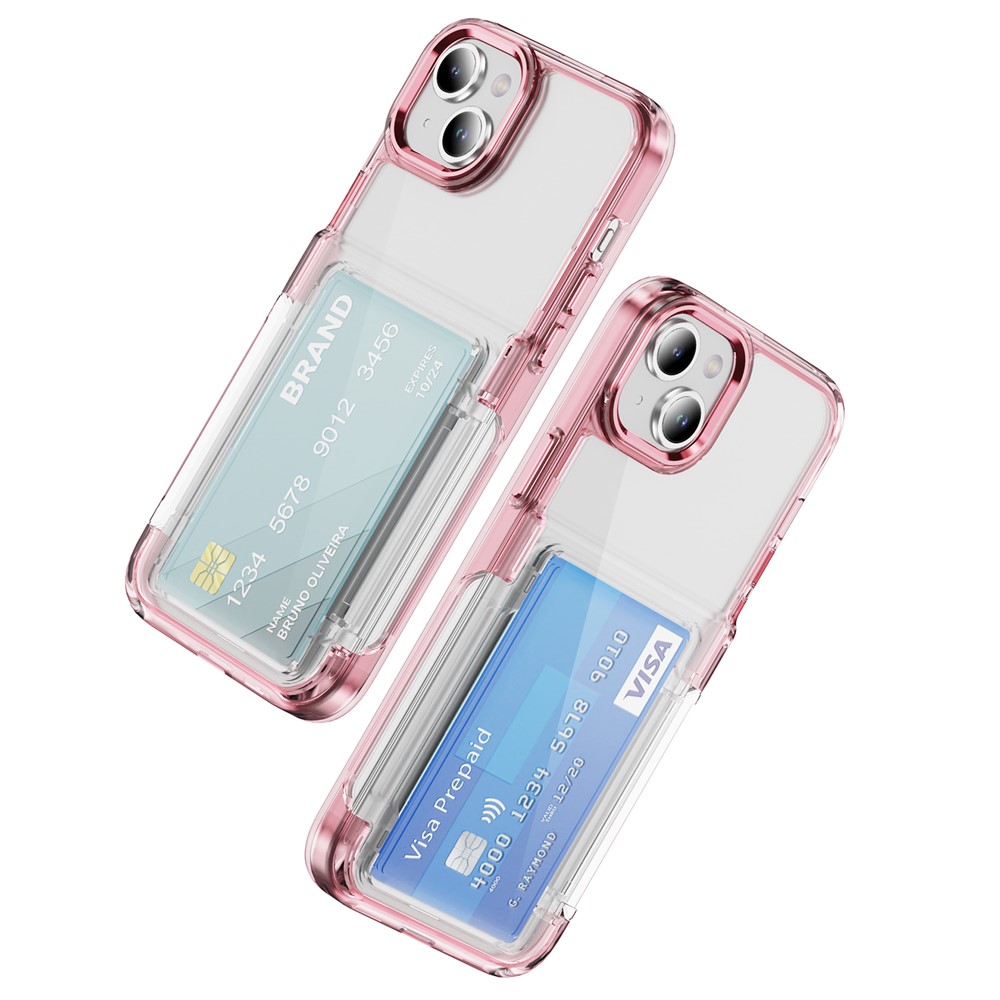 For iPhone 13 / 14 Case TPU + Acrylic Phone Cover with Card Holder Kickstand - Transparent Pink