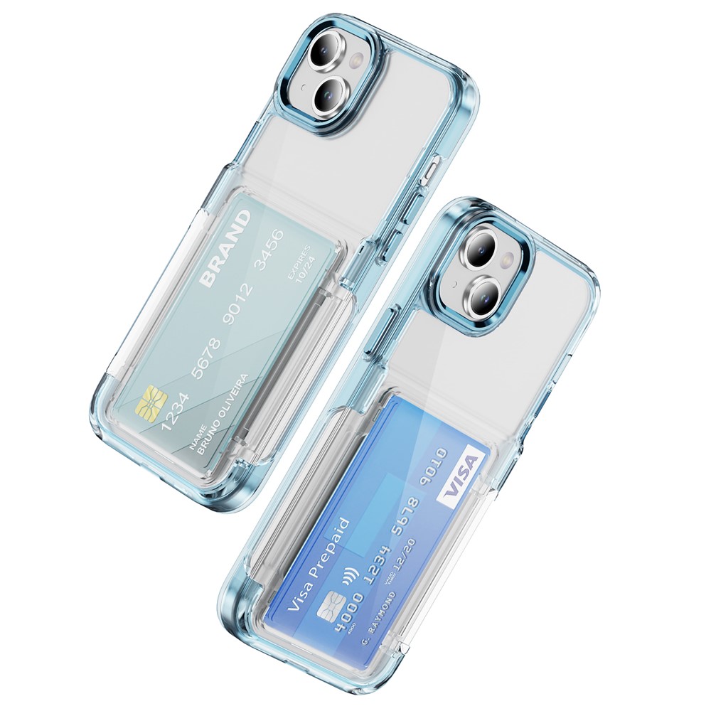 For iPhone 13 / 14 Case TPU + Acrylic Phone Cover with Card Holder Kickstand - Transparent Blue