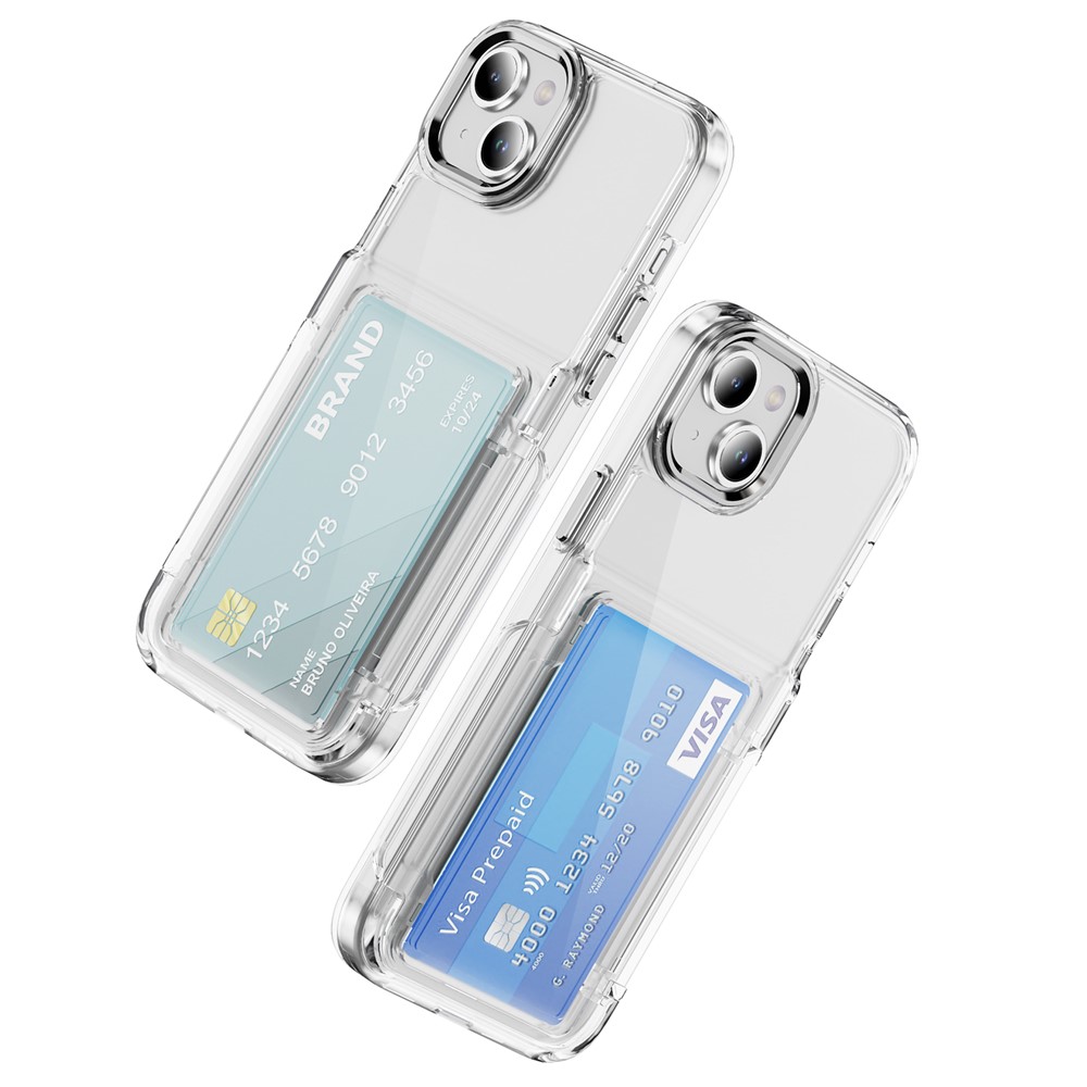 For iPhone 13 / 14 Case TPU + Acrylic Phone Cover with Card Holder Kickstand - Transparent