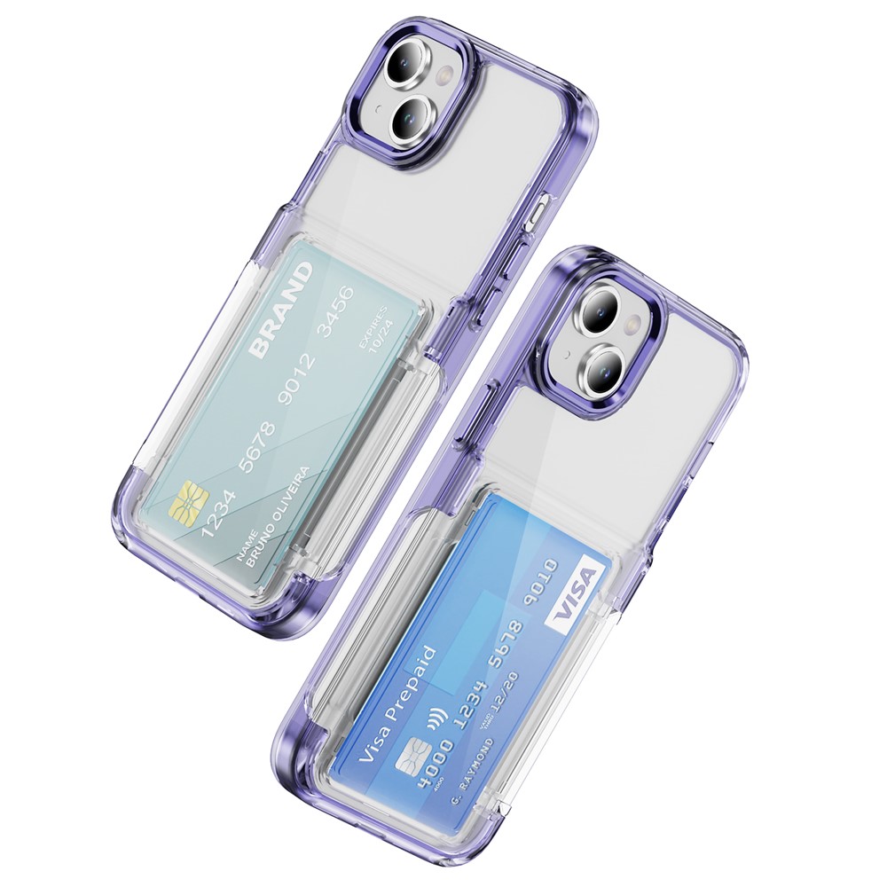 For iPhone 13 / 14 Case TPU + Acrylic Phone Cover with Card Holder Kickstand - Transparent Purple