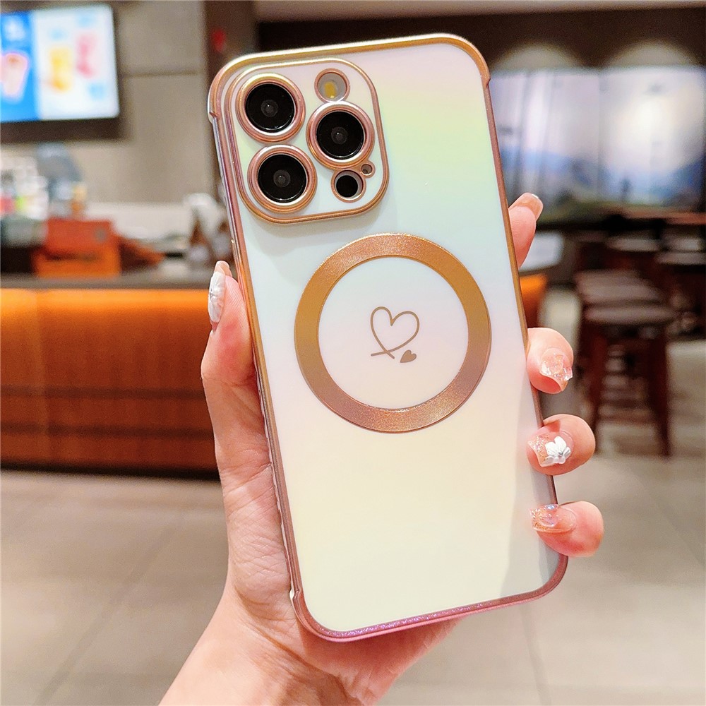 For iPhone 14 Pro Case Compatible with Magesafe Love Heart Gradient Color TPU Phone Cover - Colorful White