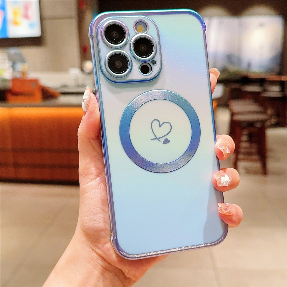 For iPhone 14 Pro Case Compatible with MageSafe Love Heart Gradient Color TPU Phone Cover -  Colorful Blue