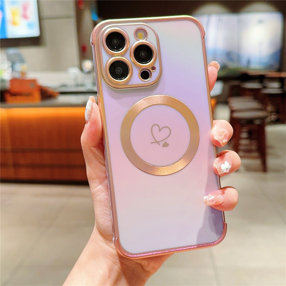 For iPhone 14 Pro Case Compatible with MageSafe Love Heart Gradient Color TPU Phone Cover - Colorful Purple