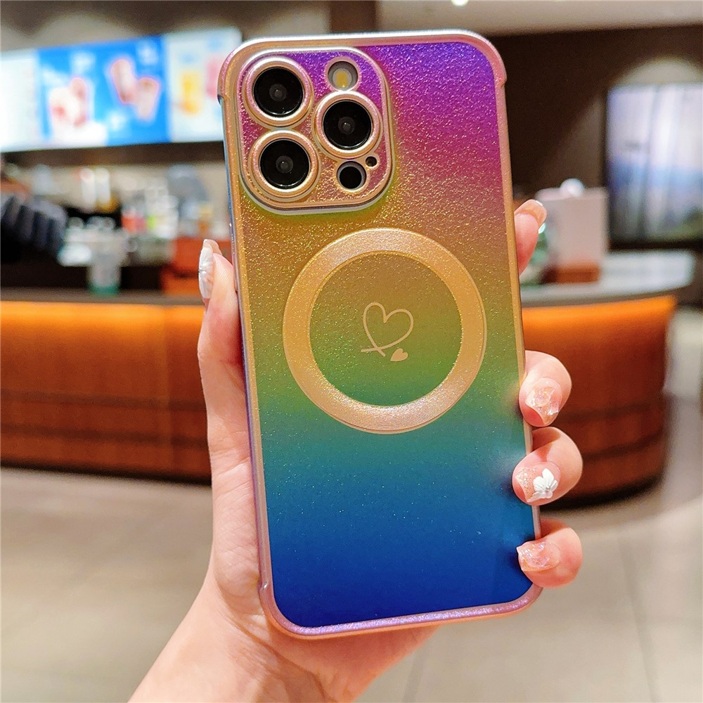 For iPhone 14 Pro Case Compatible with MageSafe Love Heart Gradient Color TPU Phone Cover - Colorful