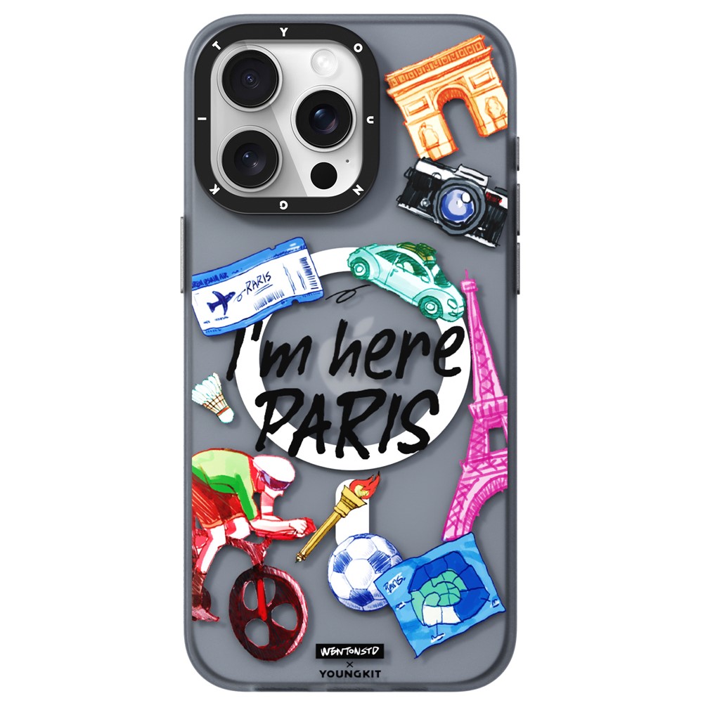 YOUNGKIT I'm Here Paris Series For iPhone 14 Pro Magnetic Case Cute Pattern Shockproof PC+TPU Phone Cover