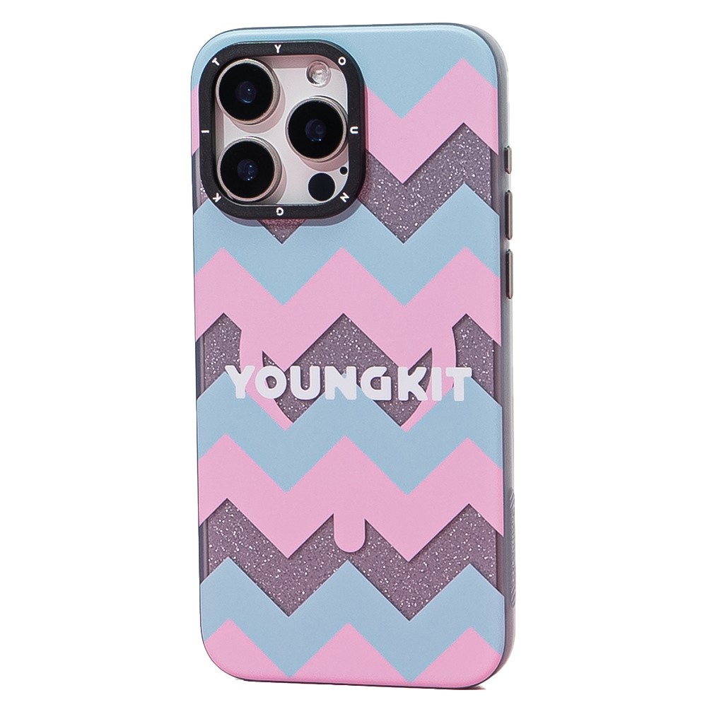 YOUNGKIT Dazzling Series For iPhone 14 Pro Magnetic Case Cute Pattern Anti-Fall PC Hard Phone Cover - Wave