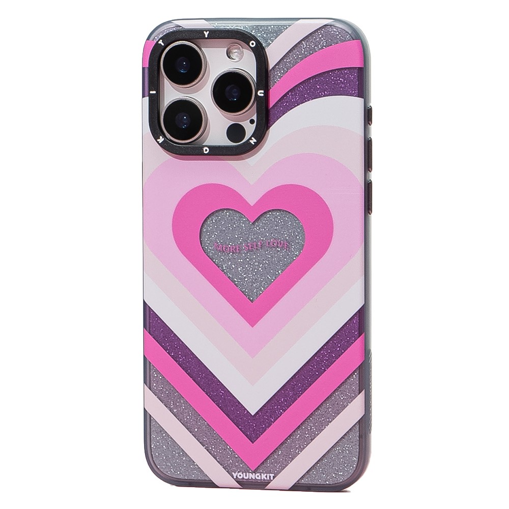 YOUNGKIT Dazzling Series For iPhone 14 Pro Magnetic Case Cute Pattern Anti-Fall PC Hard Phone Cover - Heart