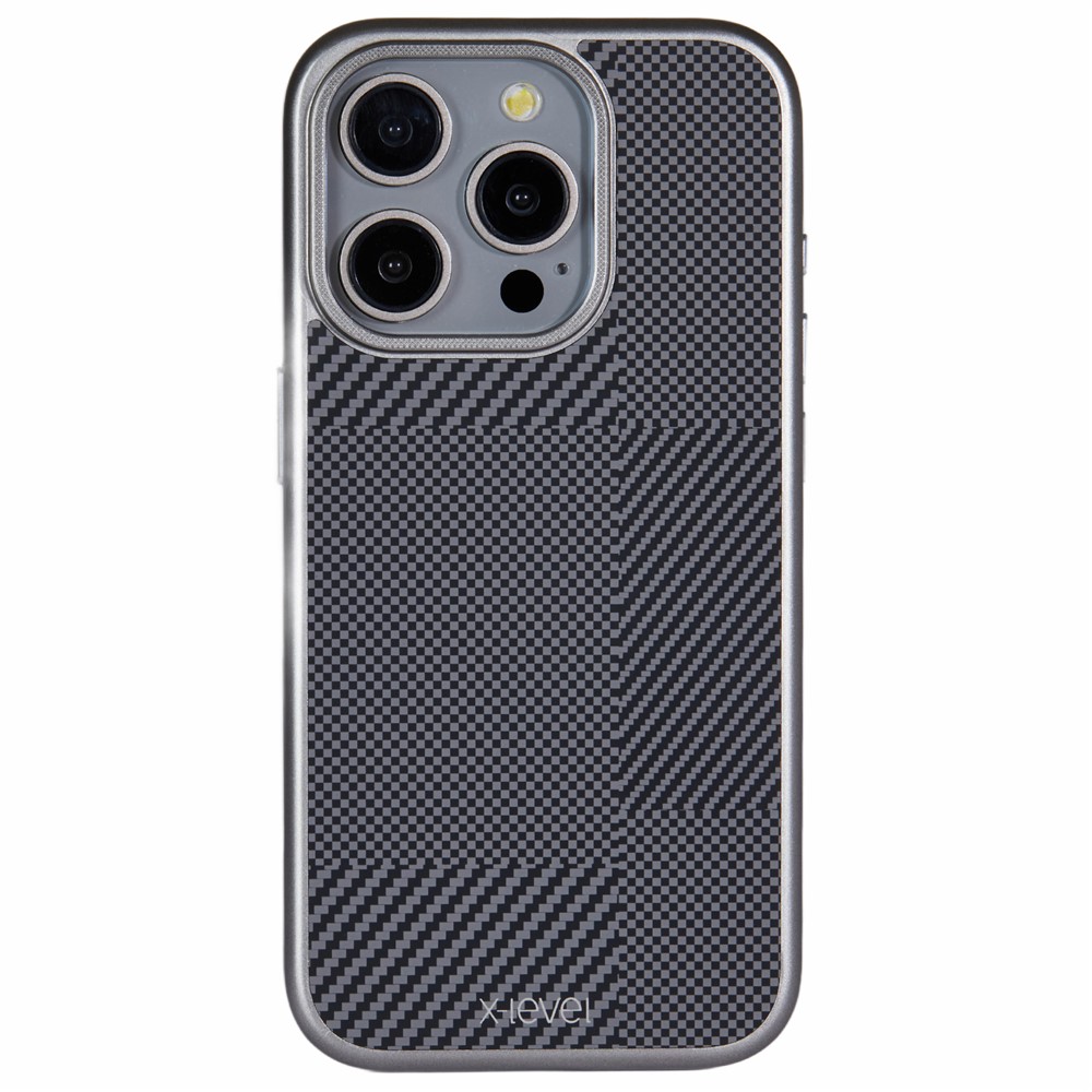 X-LEVEL For iPhone 14 Pro Case Hard PC Scratch-Resistant Phone Cover Carbon Nano Fiber Texture - Titanium Grey