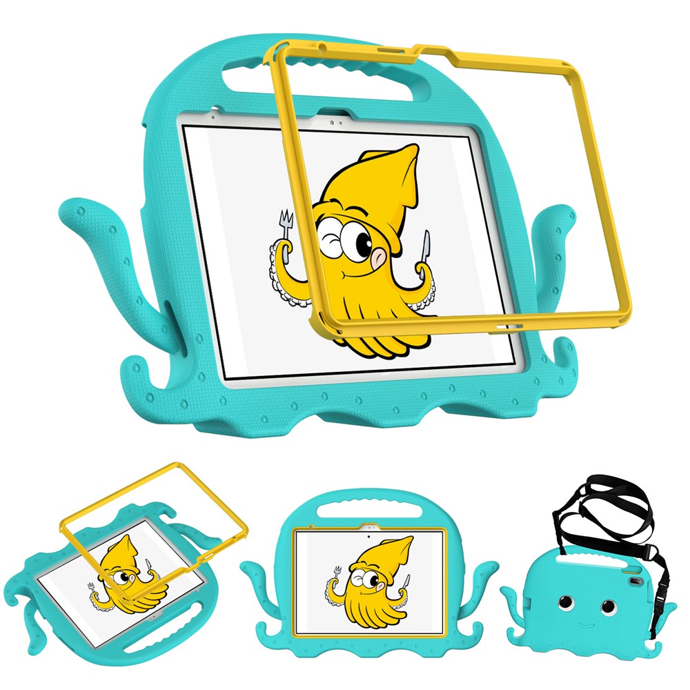 For iPad (2025) / 10.9 (2022) / Air 11 (2025) / (2024) EVA Case Cartoon Octopus Hand Grip Tablet Cover with Shoulder Strap - Baby Blue