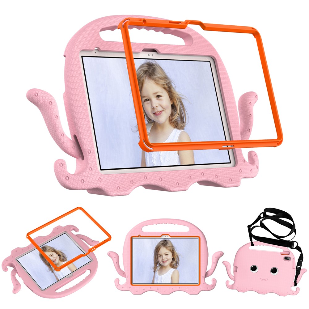 For iPad (2025) / 10.9 (2022) / Air 11 (2025) / (2024) EVA Case Cartoon Octopus Hand Grip Tablet Cover with Shoulder Strap - Pink