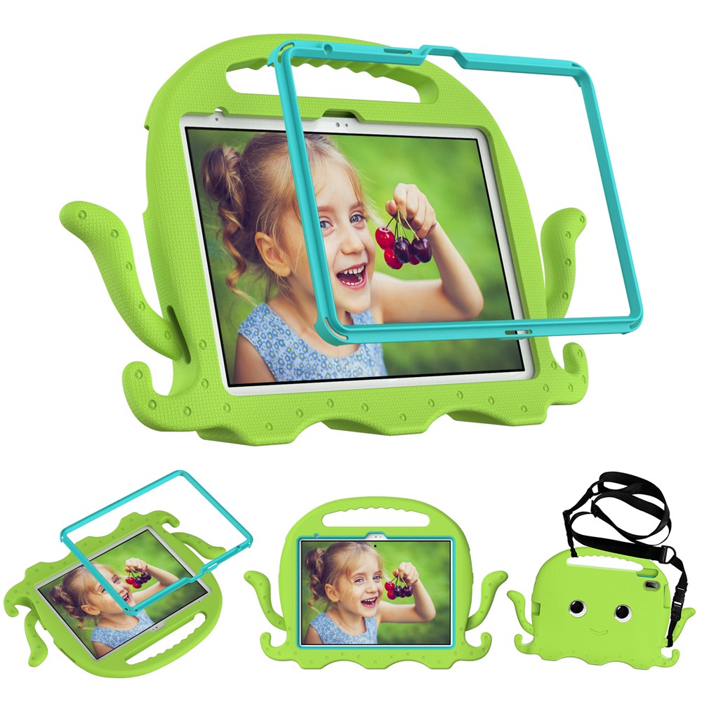 For iPad (2025) / 10.9 (2022) / Air 11 (2025) / (2024) EVA Case Cartoon Octopus Hand Grip Tablet Cover with Shoulder Strap - Green