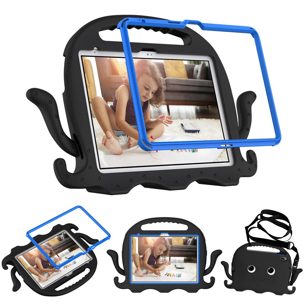 For iPad (2025) / 10.9 (2022) / Air 11 (2025) / (2024) EVA Case Cartoon Octopus Hand Grip Tablet Cover with Shoulder Strap - Black